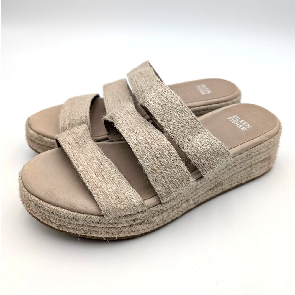 Eileen Fisher Mayla Jute Wedge Espadrille Sandal Women's Natural Size US8 EU38.5